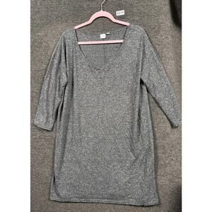 Gap Textured V-Neck Tunic Sweater Womens Size XL Gray 3/4 Sleeves Super Soft